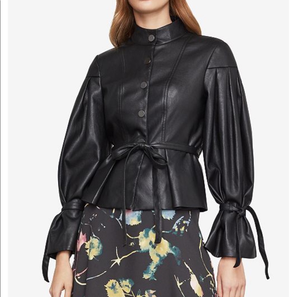 BCBGMAXAZRIA Faux-Leather Pleated-Sleeve Jacket
